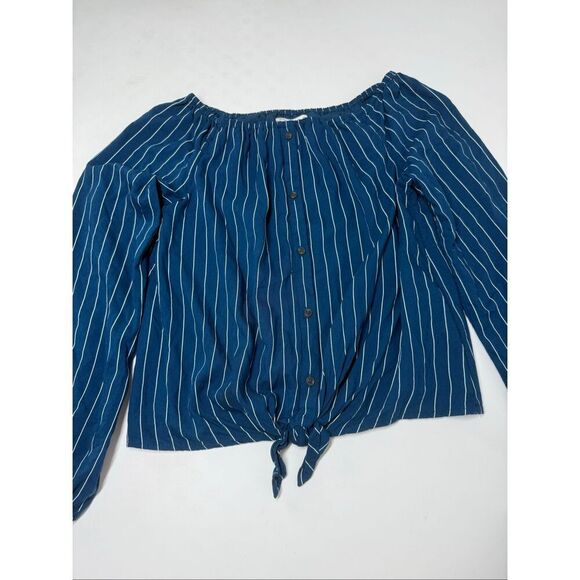 Abercrombie Kids Girls Open Shoulder Long Sleeve Blouse Blue Striped Size 13/14 - Picture 5 of 14